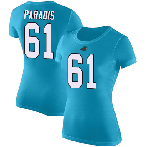 Carolina Panthers Blue Women Matt Paradis Rush Pride Name and Number NFL Football #61 T Shirt